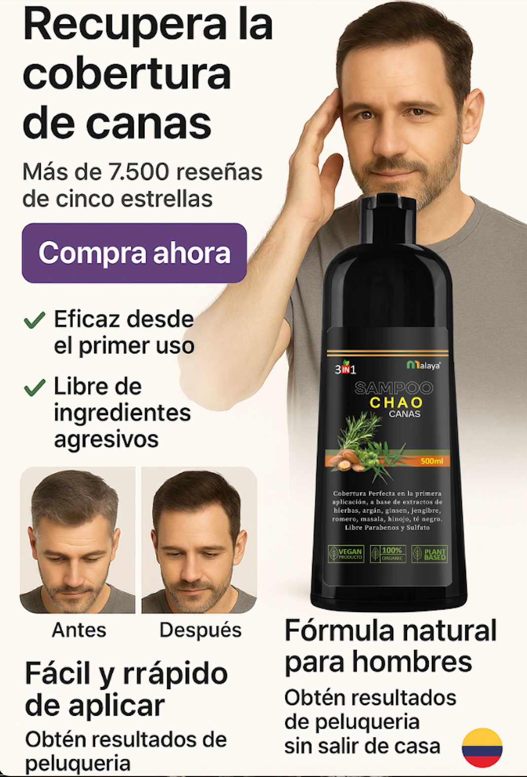 CHAO CANAS® KIT 3 en 1 | Tratamiento Anticanas para Cabello y Barba